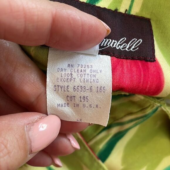 Vtg 80s/90s Alexander Campbell  green sleeveless sheath dress with tulip design - Picture 12 of 12